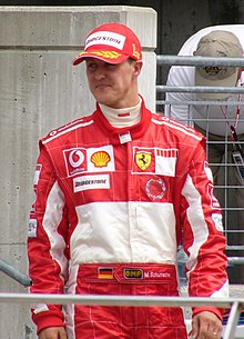 Michael Schumacher finished the season second with Ferrari 13 points behind in what was then believed to be his final year of Formula One. Michael Schumacher after 2005 United States GP (20413937) (cropped).jpg