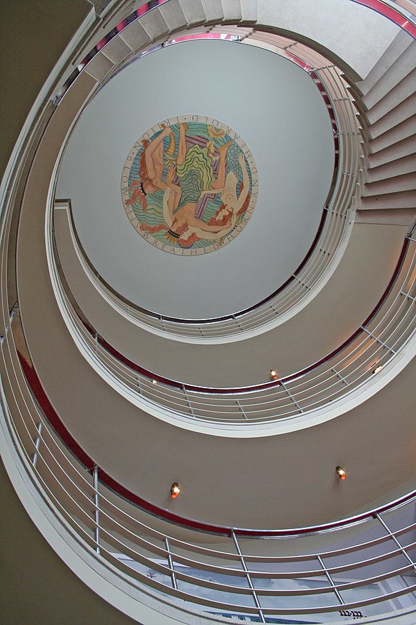 Midland Hotel staircase with Eric Gill's Neptune and Triton Medallion