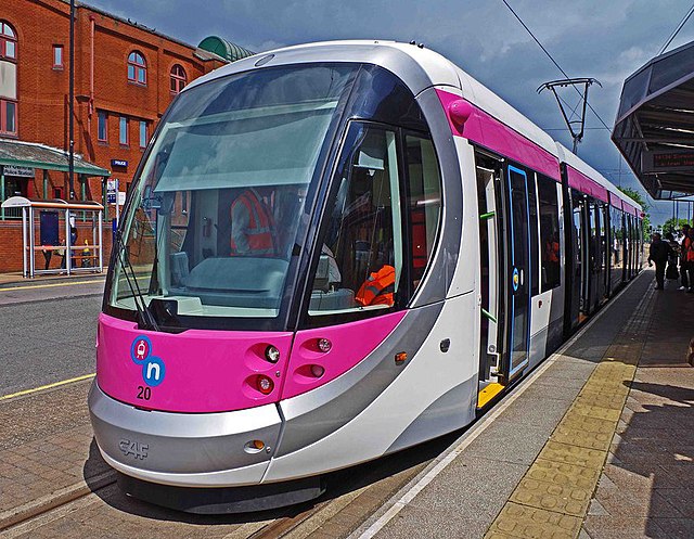 Midland Metro Urbos 3 tram in Wolverhampton in June 2014