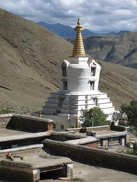 The stupa at the Mindrolling Monastery in Tibet.