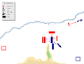 Fase 3: L'ala destra della fanteria cartaginese è messa in rotta dalle forze romane che la circondano ormai da tre lati.