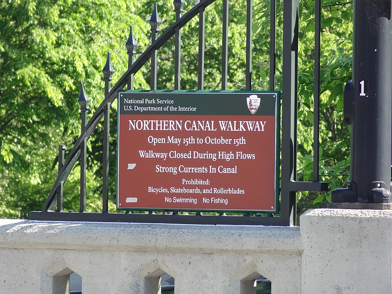 File:National Park Service North Canal Walkway sign; Lowell, MA; 2012-05-19.JPG