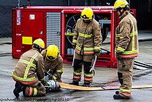 Northumberland Fire and Rescue Service firefighters training with a New Dimension High Volume Pump module Northumberland Fire and Rescue Service undertaking High Volume Pumping Training.jpg