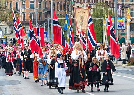 Norway celebrates its National Day on May 17 to commemorate the adoption of the 1814 Eidsvoll Code, which remains Norway's constitution. Parade in Stockholm