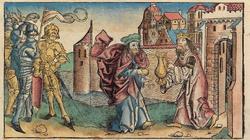 Abraham and Melchizedek (1493 woodcut from the Nuremberg Chronicle) Nuremberg chronicles f 21v 1.png