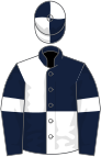 Dark blue and white (quartered), dark blue sleeves, white armlets