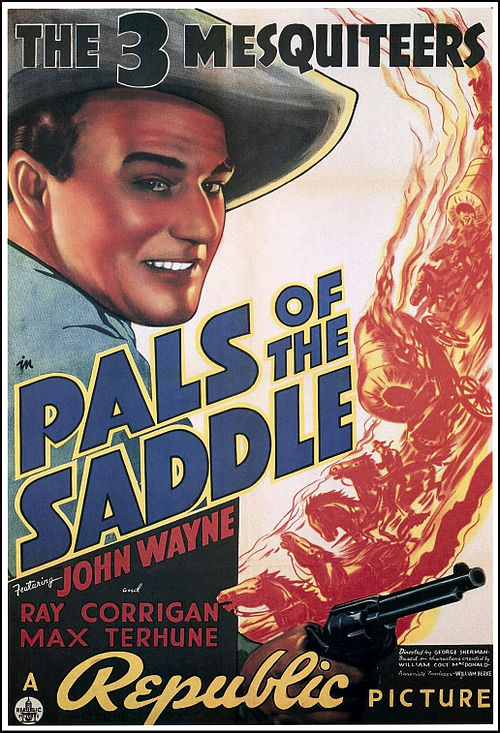 Stony Brooke (Wayne), Tucson Smith (Corrigan), and Lullaby Joslin (Terhune) didn't get much time in harness. Republic Pictures' Pals of the Saddle (1938) lasts just 55 minutes, perfectly average for a Three Mesquiteers adventure.