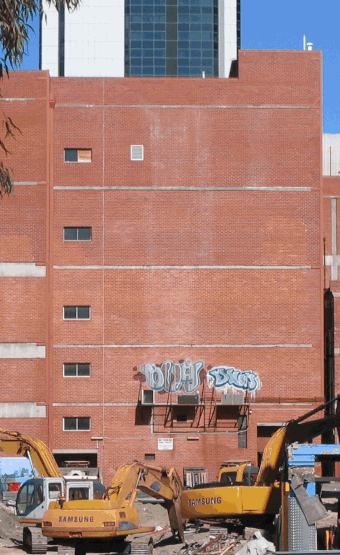The demolition of the Myer Building in Perth, Western Australia.