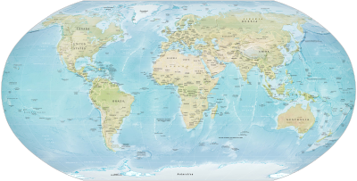 Map of the world as of 2021 Physical World Map.svg