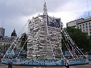 Pirámide de Mayo covered with photos of the desaparecidos