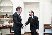 Greenwood with President George H. W. Bush in 1991 President George H. W. Bush greets Lee Greenwood in the Oval Office.jpg