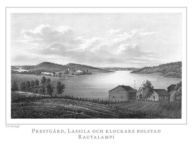 File:Prestgård, Lassila och klockare bolstad (Rautalampi) - Pehr Adolf Kruskopf - Finland framställdt i teckningar - 101.jpg