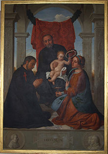 I santi Gaetano, Camillo e Lucia con il Bambino Gesù. Genzano, Palazzo Jacobini.