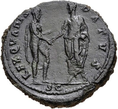 The coin of Pius (reverse), with the circumscription REX QUADIS DATUS