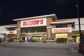 The Reasor's grocery store at 2429 E 15th St, Tulsa, OK at night.