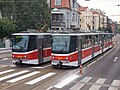 Čeština: Dvojice vozů Tatra KT8D5R.N2P při zkušební jízdě na Výtoni, kolaudace rekonstruované tramvajové trati Výtoň – Nádraží Braník, Praha English: Two Tatra KT8D5R.N2P, final inspection of tram track Výtoň – Nádraží Braník, Prague