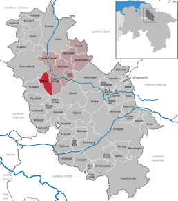 Poziția Rhade pe harta districtului Rotenburg (Wümme)