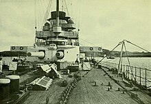 Goeben
's forward main battery turret SMS Goeben, in- Germany's fighting machine; her army, her navy, her air-ships, and why she arrayed them against the allied powers of Europe (1914) (14777782304).jpg