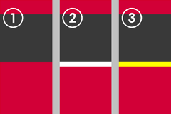 Bernmobil-Farbkonzept. Geplants Konzept (1); Realisierts Konzept (2); Konzept Transportbeuftragti (3)