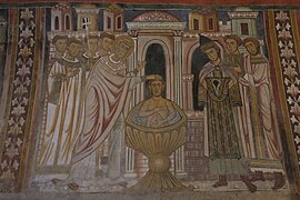 Fresques des Épisodes de la Vie du Pape Sylvestre (314-335). Scène 6 : Baptême de Constantin.