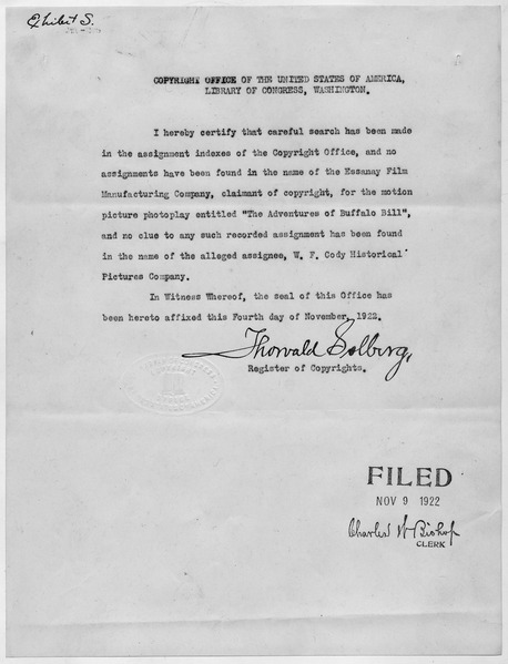 File:Search of copyright for "The Adventures of Buffalo Bill." - NARA - 292749.tif