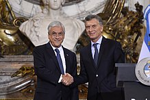 Presidents Mauricio Macri of Argentina and Sebastian Pinera of Chile were elected amid a resurgence of the centre-right in their respective nations in the 2010s. Sebastian Pinera & Mauricio Macri.jpg