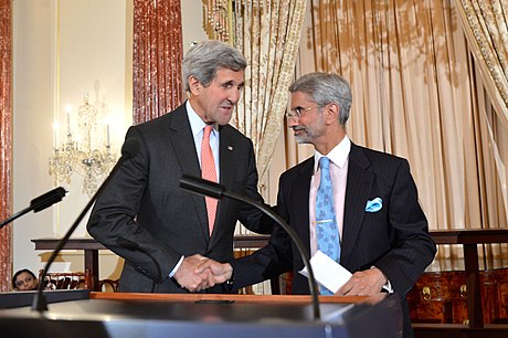 A 2014 photo of Jaishankar with US Secretary of State John Kerry in Washington DC.
