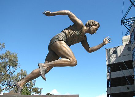 Shirley Strickland (statue above) won a hurdles gold medal, two relay golds and two sprint silvers for Australia.