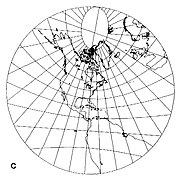 4. ábra: Gnómikus vetület középpontjában az északi szélesség 40 foka