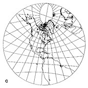 Fig 4. Gnomonic projection centred on latitude 40 deg North