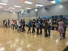 A social dancing or ballroom dancing group class taught at the Arthur Murray Dance Studio in The Woodlands, Texas. Social Dancing Group Class.jpg