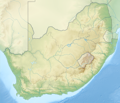 Mapa konturowa Południowej Afryki, na dole nieco na prawo znajduje się punkt z opisem „ujście”