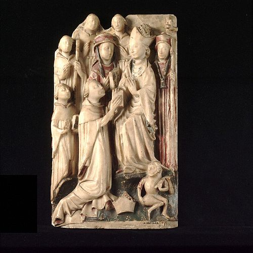 15th century ivory carving depicting Becket meeting Pope Alexander III at Sens in 1164.