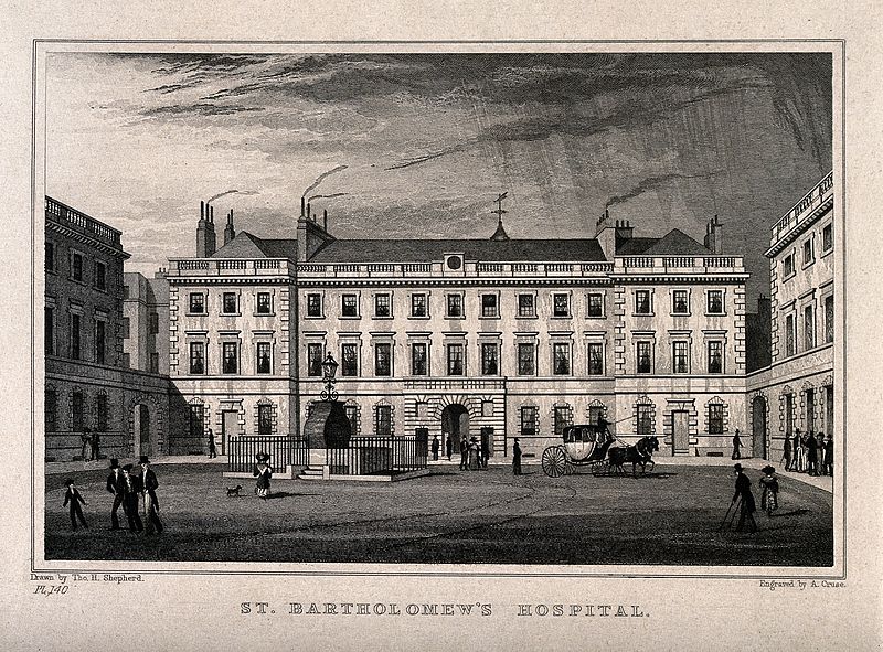 File:St Bartholomew's Hospital, London; the courtyard. Engraving. Wellcome V0012996.jpg