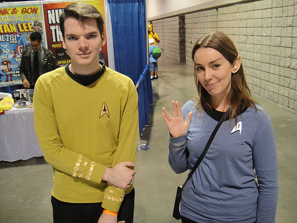 Fans at a science fiction convention dressed as characters from Star Trek