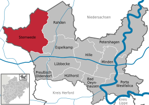 Poziția orașului Stemwede pe harta districtului Minden-Lübbecke
