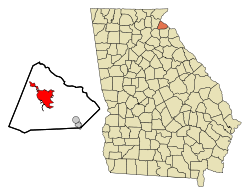 Location in Stephens County and the state of Georgia