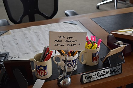 Steve Sabol's desk in his office at NFL Films, which has been left untouched since his death.