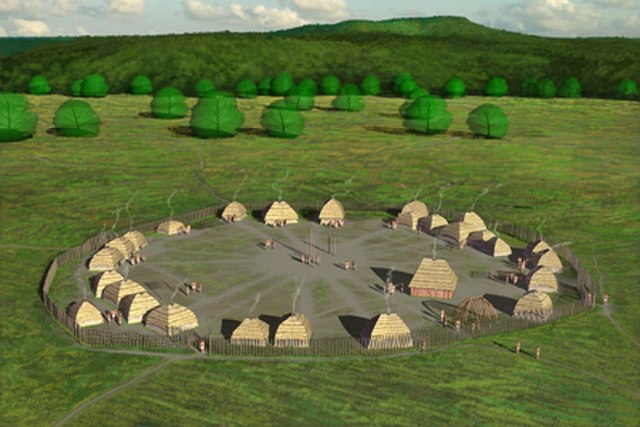 Artist's conception of the Fort Ancient SunWatch Indian Village in Dayton.
