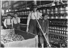 Sweeper and doffer boys in Lancaster Cotton Mills. Lewis Hine 1908
