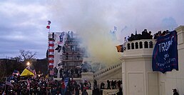 One of the most notable events of the 117th Congress was the 2021 United States Capitol attack during the certification of Joe Biden's electoral victory. Tear Gas outside United States Capitol 20210106.jpg