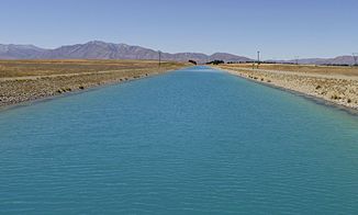 Tekapo Canal as viewed east from the bridge on State Highway 8