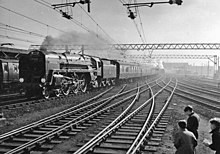 The Broadsman hauled by 70013 passes through Stratford in April 1958 The Down 'Broadsman' passes Stratford Station - geograph.org.uk - 2054608.jpg