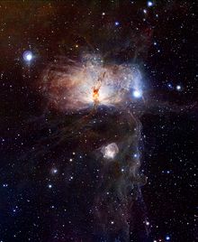 One of the first images released made by the VISTA telescope depicting the Flame Nebula and the neighbouring Horsehead Nebula The hidden fires of the Flame Nebula.jpg