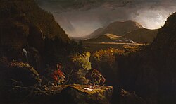 Landscape with Figures: A Scene from "The Last of the Mohicans" label QS:Len,"Landscape with Figures: A Scene from "The Last of the Mohicans"" 1826