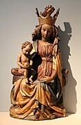 Thronende Muttergottes, Ulm, um 1430, Lindenholz, farbige Fassung weitgehend erneuert, Germanisches Nationalmuseum, Nürnberg