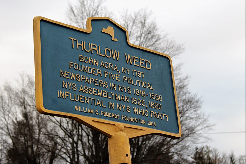 File:Thurlow Weed sign, Acra, New York.jpg