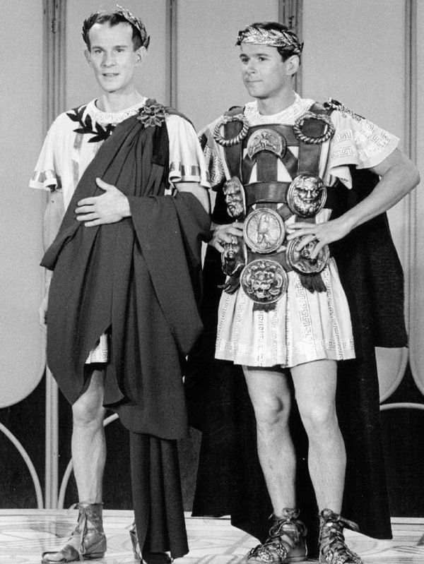 Smothers Brothers during a skit from a 1968 episode of The Smothers Brothers Comedy Hour.