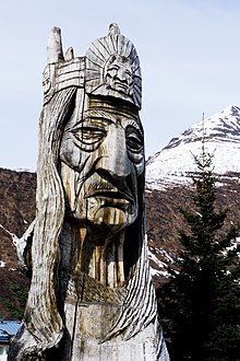 Totem in Valdez honoring the Native American population