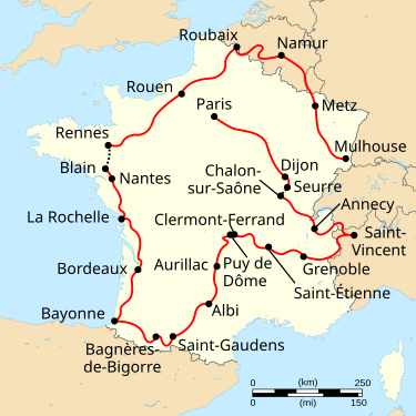 1959 Tour de France map